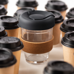 Reusable glass coffee cup. Reusable coffee cup. Eco friendly._